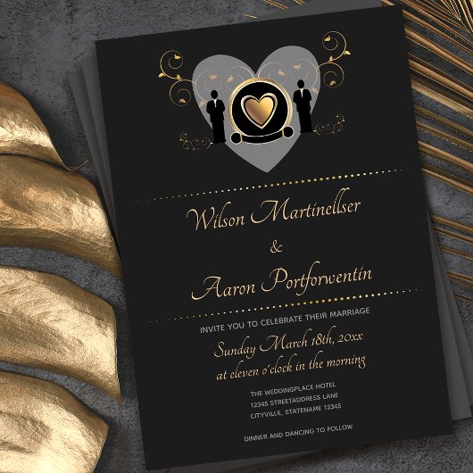 Gold Heart Male Wedding | Uitnodiging