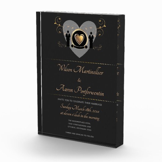 Gold Heart Mannelijke bruiloft Uitnodiging Keepsak Fotoblokken (Rechts)