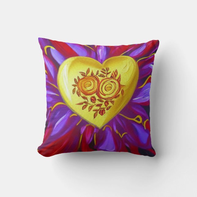 Gold Heart met Rozen Sierkussen (Voorkant)