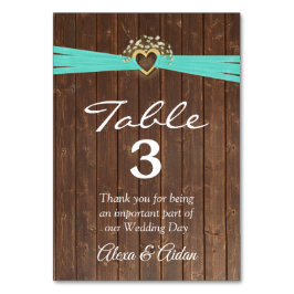 Gold Heart met Turquoise Ribbon op Barn Wood Kaart