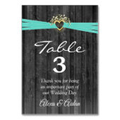 Gold Heart met Turquoise Ribbon op grijs hout Kaart (Achterkant)