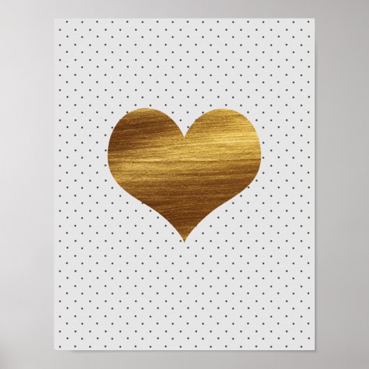 Gold Heart met zwarte en witte pooldots afdrukken Poster (Voorkant)