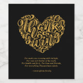 Gold Heart Modern Thanksgiving Poem Typografie Wijn Etiket (Enkel label)