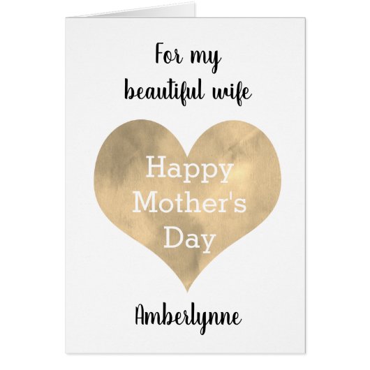 Gold Heart-Moederdag kaart voor vrouw (Voorkant)