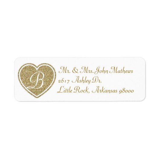Gold Heart Monogram Eigen terugkeeradres Etiket (Voorkant)