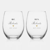 Gold Heart Mr en Mrs Pas getrouwd Gift Wijnglas Zonder Voet (Voorkant)