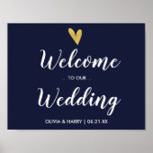 Gold Heart Navy Welkomstbord Poster (Voorkant)