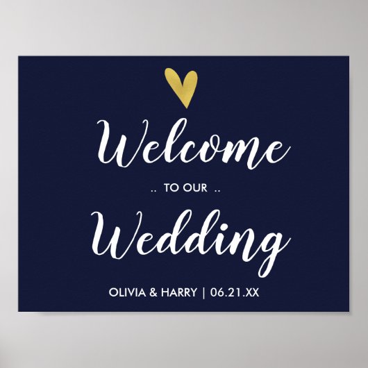 Gold Heart Navy Welkomstbord Poster (Voorkant)