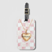 Gold Heart Necklace Pink White Squares Bagagelabel (Voorkant (verticaal))