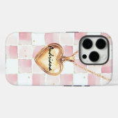 Gold Heart Necklace Pink White Squares Case-Mate iPhone Case (Achterkant (horizontaal))