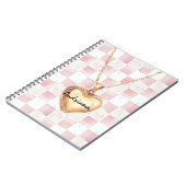 Gold Heart Necklace Pink White Squares Notitieboek (Linkerzijde)