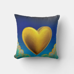 Gold Heart op blauwe achtergrond Sierkussen