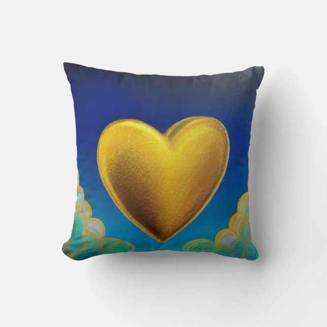 Gold Heart op blauwe achtergrond Sierkussen (Voorkant)