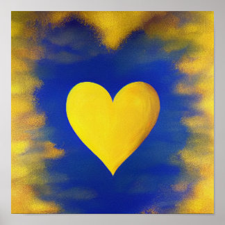 Gold Heart op Cyaan Background Poster