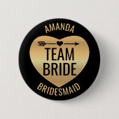 Gold Heart op zwart met pijl - Team Bride Ronde Button 5,7 Cm (Voorkant)