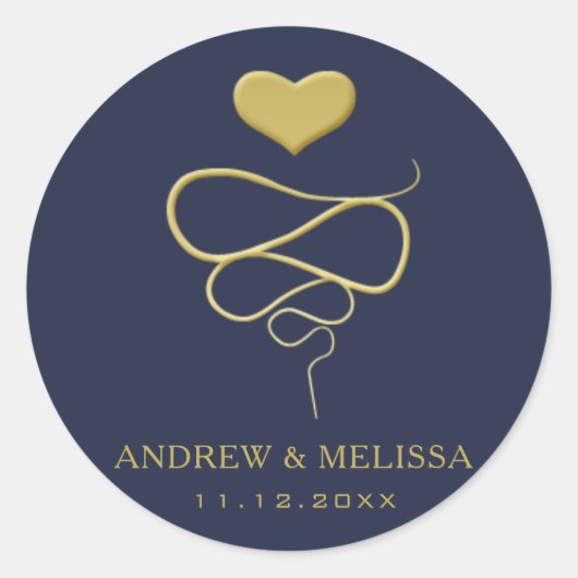 Gold Heart Ornament | Navy Wedding Sticker (Voorkant)