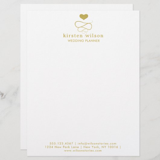 Gold Heart Ornament | Weddenschap Planner Letterhe Briefhoofd Sjabloon (Voorkant / Achterkant)