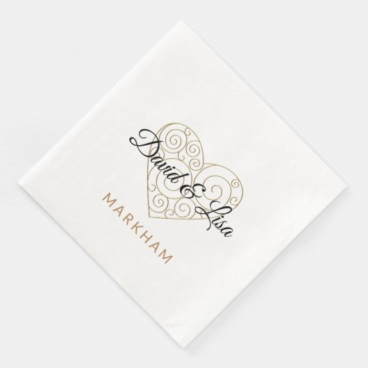 Gold Heart Paper Napkin met persoonlijke namen Servet (Hoek)