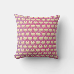 Gold Heart Pattern Valentijnsdag Roze Glitter Buitenkussen