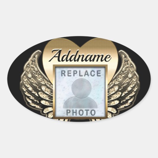 Gold Heart Photo Memorial Ovale Sticker (Voorkant)