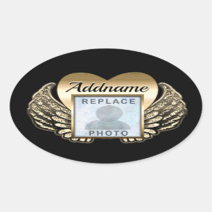 Gold Heart Photo Memorial Ovale Sticker
