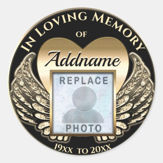 Gold Heart Photo Memorial Ronde Sticker (Voorkant)
