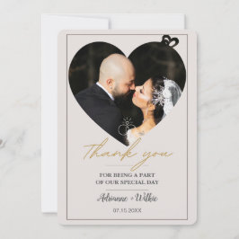 Gold Heart Photo Minimalist Wedding Thank You Card Bedankkaart
