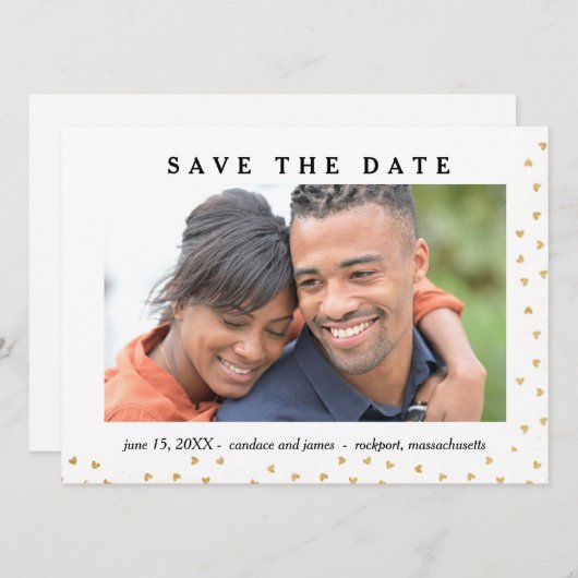 Gold Heart Photo Save the Date Kaart (Voorkant / Achterkant)