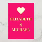 Gold Heart Pink Elegant Formal Wedding Rehearings Folie Uitnodiging (Voorkant)