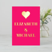 Gold Heart Pink Elegant Formal Wedding Rehearings Folie Uitnodiging (Staand Voorkant)