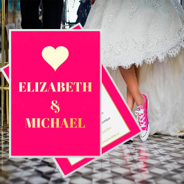 Gold Heart Pink Elegant Formal Wedding Rehearings Folie Uitnodiging