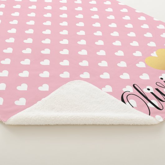 Gold Heart Pink en White Pattern Monogram Sherpa Deken (3/4)
