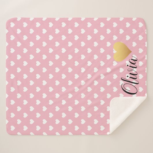 Gold Heart Pink en White Pattern Monogram Sherpa Deken (Voorkant (horizontaal))