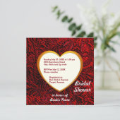 Gold Heart & Red Fabric Bridal Shower Kaart (Staand voorkant)