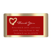 Gold Heart Red Rommed Weddenschap RSVP Etiket (Voorkant)