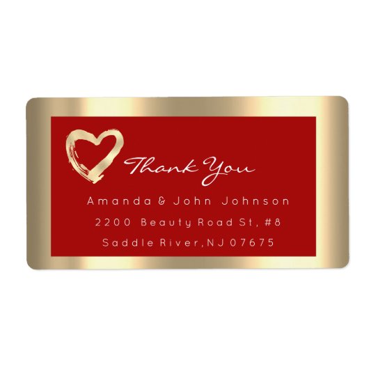 Gold Heart Red Rommed Weddenschap RSVP Etiket (Voorkant)
