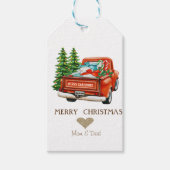 Gold Heart, Red Truck Pine Trees Kerstmis Cadeaulabel (Voorkant)