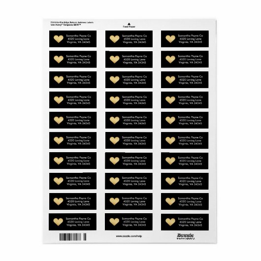 Gold Heart Return Adres Label (Full Sheet)