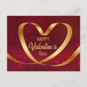 Gold Heart Ribbon Happy Valentine's Day Red Briefkaart (Voorkant)