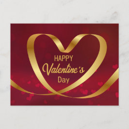 Gold Heart Ribbon Happy Valentine's Day Red Briefkaart