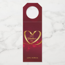 Gold Heart Ribbon Happy Valentine's Day Red Flessenhanger