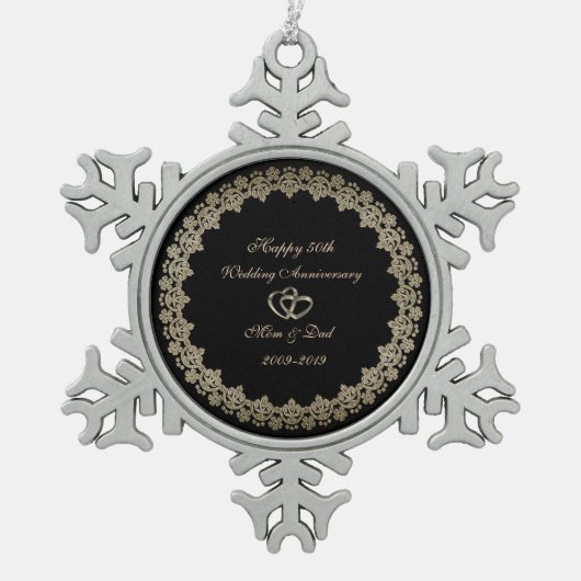 Gold Heart Rings 50th Wedding Jubileum Tin Sneeuwvlok Ornament (Voorkant)