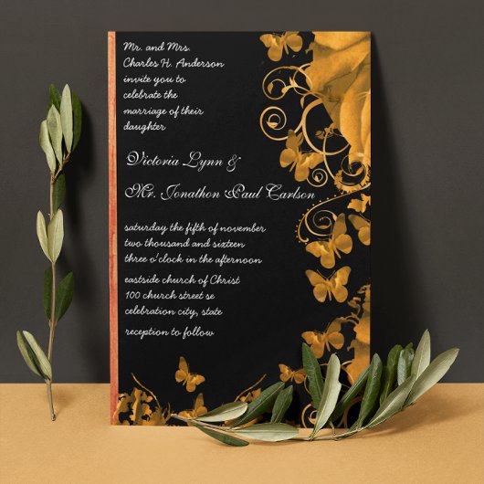 Gold Heart Rozen & Butterflies Weddenschap Kaart