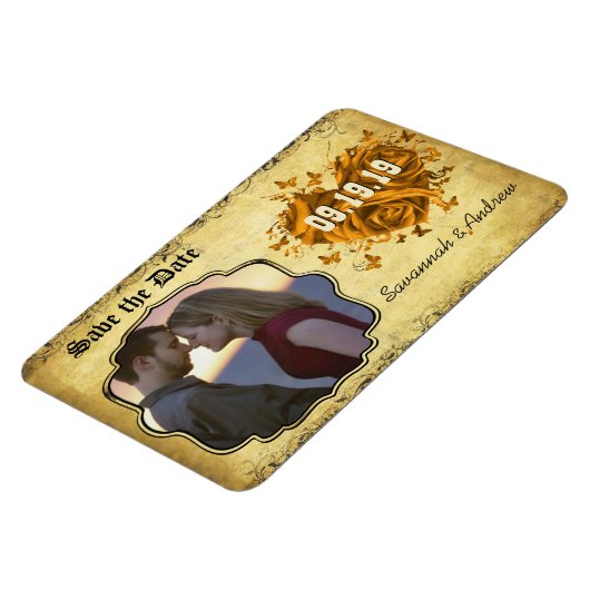 Gold Heart Rozen & Buttterflies Sla de datum op Magneet (Linkerzijde)