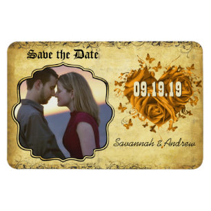 Gold Heart Rozen & Buttterflies Sla de datum op Magneet
