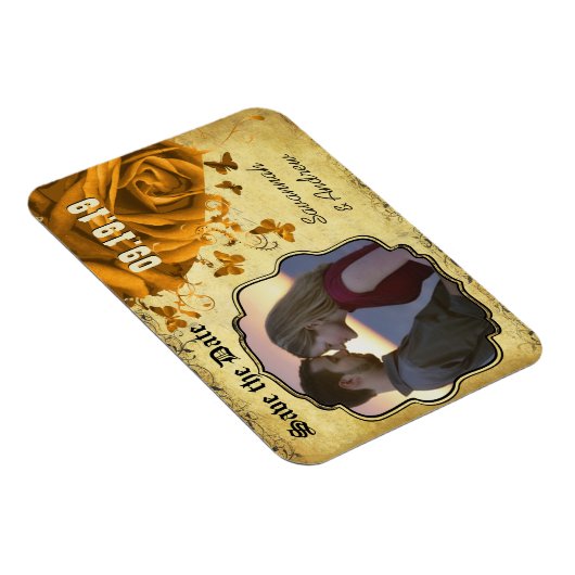 Gold Heart Rozen & Buttterflies Sla de datum op Magneet (Rechterzijde)