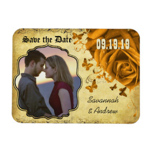 Gold Heart Rozen & Buttterflies Sla de datum op Magneet