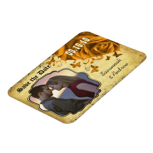 Gold Heart Rozen & Buttterflies Sla de datum op Magneet (Linkerzijde)