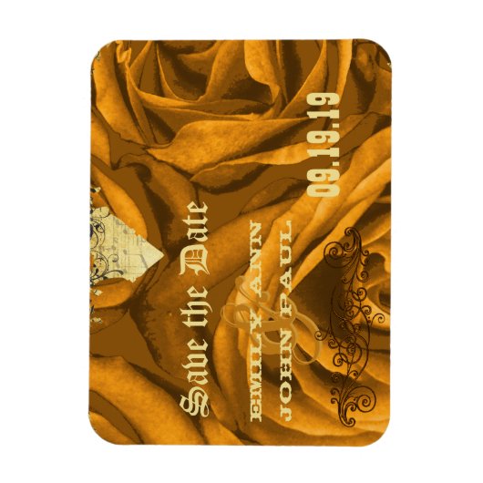 Gold Heart Rozen & Buttterflies Sla de datum op Magneet (Verticaal)