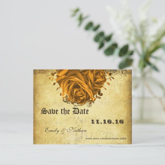 Gold Heart Rozen en Butterflies Sla de datum op Aankondigingskaart (Staand voorkant)